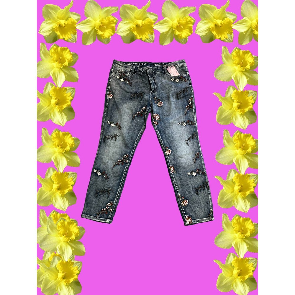 Laurie Felt Classic Slim Leg Jean with Floral Embroidery
